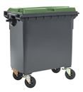 Sopkärl på hjul Vilma, volym 770 l, BxHxD 1360 x 1330 x 770 mm, antracitgrå/grön