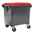 Sopkärl på hjul Vilma, volym 1100 l, BxHxD 1370 x 1470 x 1115 mm, antracitgrå/röd