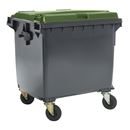 Sopkärl på hjul Vilma, volym 1100 l, BxHxD 1370 x 1470 x 1115 mm, antracitgrå/grön