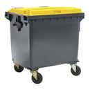 Sopkärl på hjul Vilma, volym 1100 l, BxHxD 1370 x 1470 x 1115 mm, antracitgrå/gul
