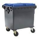 Sopkärl på hjul Vilma, volym 1100 l, BxHxD 1370 x 1470 x 1115 mm, antracitgrå/blå