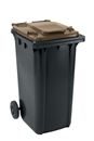 Soptunna av plast, DIN EN 840, 240 l, BxDxH 580 x 729 x 1074 mm, antracitgrå/brun