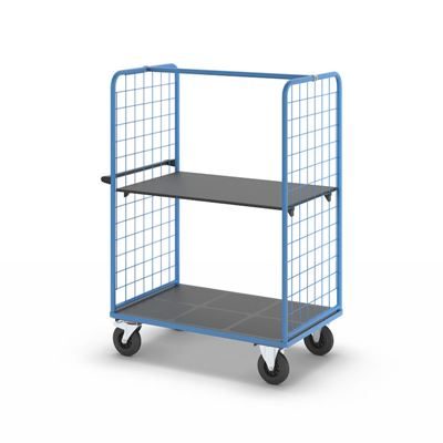 Plockvagn med gallersidor Bodil, massivgummihjul, lastyta LxB 1175 x 800 mm, 2 hyllplan