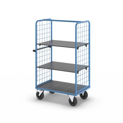 Plockvagn med gallersidor Bodil, massivgummihjul, lastyta LxB 975 x 700 mm, 3 hyllplan