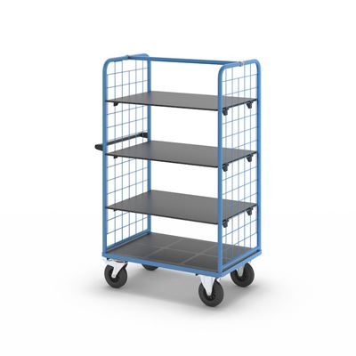 Plockvagn med gallersidor Bodil, massivgummihjul, lastyta LxB 975 x 700 mm, 4 hyllplan