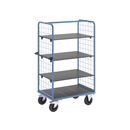 Plockvagn med gallersidor Bodil, massivgummihjul, lastyta LxB 975 x 700 mm, 4 hyllplan