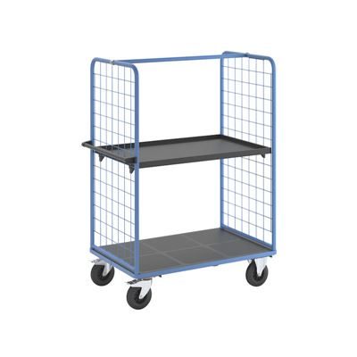 Plockvagn med gallersidor Bodil, massivgummihjul, lastyta LxB 1175 x 800 mm, 2 hyllplan, med kant