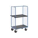 Plockvagn med gallersidor Bodil, massivgummihjul, lastyta LxB 975 x 700 mm, 2 hyllplan, med kant