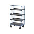 Plockvagn med gallersidor Bodil, massivgummihjul, lastyta LxB 975 x 700 mm, 4 hyllplan, med kant