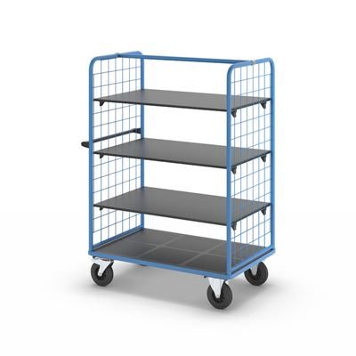 Plockvagn med gallersidor Bodil, massivgummihjul, lastyta LxB 1175 x 800 mm, 4 hyllplan