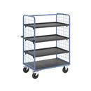 Plockvagn med gallersidor Bodil, massivgummihjul, lastyta LxB 1175 x 800 mm, 4 hyllplan, med kant