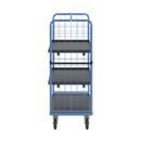 Plockvagn med gallersidor Bodil, massivgummihjul, lastyta LxB 975 x 700 mm, 3 hyllplan, med kant