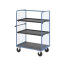 Plockvagn med gallersidor Bodil, massivgummihjul, lastyta LxB 1175 x 800 mm, 3 hyllplan, med kant