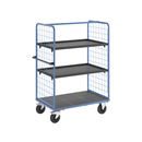 Plockvagn med gallersidor Bodil, massivgummihjul, lastyta LxB 1175 x 800 mm, 3 hyllplan, med kant