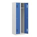 Klädskåp Amsterdam, 2 sektioner, ljusgrå/ljusblå, bredd 600 mm, cylinderlås