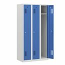 Klädskåp Amsterdam, 3 sektioner, ljusgrå/ljusblå, bredd 900 mm, cylinderlås