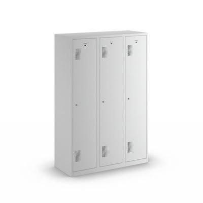 Klädskåp Amsterdam, 3 sektioner, ljusgrå, bredd 1200 mm, cylinderlås