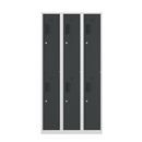 Klädskåp med två fack Amsterdam, 3 sektioner, bredd 900 mm, 6 fack, ljusgrå/basaltgrå