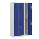 Klädskåp med två fack Amsterdam, 3 sektioner, bredd 900 mm, 6 fack, ljusgrå/gentianablå