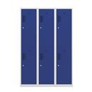 Klädskåp med två fack Amsterdam, 3 sektioner, bredd 1200 mm, 6 fack, ljusgrå/gentianablå
