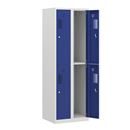 Klädskåp med två fack Amsterdam, 2 sektioner, bredd 600 mm, 4 fack, ljusgrå/gentianablå