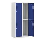 Klädskåp med två fack Amsterdam, 2 sektioner, bredd 800 mm, 4 fack, ljusgrå/gentianablå