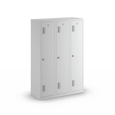 Klädskåp med mellanvägg Amsterdam, 3 sektioner, ljusgrå, bredd 1200 mm