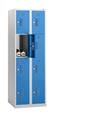 Småfacksskåp med 4 fack Amsterdam, 2 sektioner, ljusgrå/ljusblå, B 600 mm, 8 fack, cylinderlås