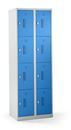 Småfacksskåp med 4 fack Amsterdam, 2 sektioner, ljusgrå/ljusblå, B 600 mm, 8 fack, vridregel