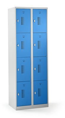 Småfacksskåp med 4 fack Amsterdam, 2 sektioner, ljusgrå/ljusblå, B 600 mm, 8 fack, vridregel