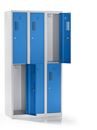Klädskåp med två fack Amsterdam, 3 sektioner, bredd 900 mm, 6 fack, ljusgrå/ljusblå