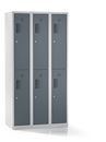 Klädskåp med två fack Amsterdam, 3 sektioner, bredd 900 mm, 6 fack, ljusgrå/basaltgrå