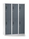 Klädskåp med två fack Amsterdam, 3 sektioner, bredd 1200 mm, 6 fack, ljusgrå/basaltgrå