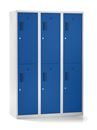 Klädskåp med två fack Amsterdam, 3 sektioner, bredd 1200 mm, 6 fack, ljusgrå/gentianablå