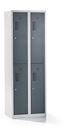 Klädskåp med två fack Amsterdam, 2 sektioner, bredd 600 mm, 4 fack, ljusgrå/basaltgrå