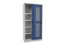 Verkstadsskåp med skjutdörrar Ellinor, höjd 1950 mm, fönsterdörrar, BxD 1000 x 500 mm, med 4 hyllplan, dörr gentianablå
