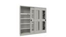 Verkstadsskåp med skjutdörrar Ellinor, höjd 1950 mm, fönsterdörrar, BxD 2000 x 400 mm, med skiljevägg och 2 x 4 hyllplan, dörr ljusgrå