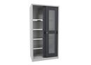 Verkstadsskåp med skjutdörrar Ellinor, höjd 1950 mm, fönsterdörrar, BxD 1000 x 600 mm, med 4 hyllplan, dörr antracit