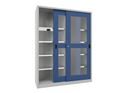 Verkstadsskåp med skjutdörrar Ellinor, höjd 1950 mm, fönsterdörrar, BxD 1500 x 500 mm, med skiljevägg och 2 x 4 hyllplan, dörr gentianablå