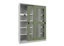 Verkstadsskåp med skjutdörrar Ellinor, höjd 1950 mm, fönsterdörrar, BxD 1500 x 500 mm, med skiljevägg och 2 x 4 hyllplan, dörr resedagrön