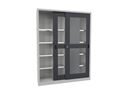 Verkstadsskåp med skjutdörrar Ellinor, höjd 1950 mm, fönsterdörrar, BxD 1500 x 400 mm, med skiljevägg och 2 x 4 hyllplan, dörr antracit