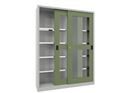 Verkstadsskåp med skjutdörrar Ellinor, höjd 1950 mm, fönsterdörrar, BxD 1500 x 400 mm, med skiljevägg och 2 x 4 hyllplan, dörr resedagrön