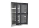 Verkstadsskåp med skjutdörrar Ellinor, höjd 1950 mm, fönsterdörrar, BxD 1500 x 600 mm, med skiljevägg och 2 x 4 hyllplan, dörr antracit