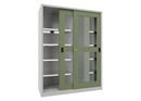 Verkstadsskåp med skjutdörrar Ellinor, höjd 1950 mm, fönsterdörrar, BxD 1500 x 600 mm, med skiljevägg och 2 x 4 hyllplan, dörr resedagrön