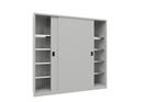 Verkstadsskåp med skjutdörrar Ellinor, höjd 1950 mm, dörrar helt i plåt, BxD 2000 x 500 mm, med skiljevägg och 2 x 4 hyllplan, dörr ljusgrå