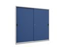 Verkstadsskåp med skjutdörrar Ellinor, höjd 1950 mm, dörrar helt i plåt, BxD 2000 x 500 mm, med skiljevägg och 2 x 4 hyllplan, dörr gentianablå