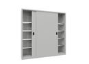Verkstadsskåp med skjutdörrar Ellinor, höjd 1950 mm, dörrar helt i plåt, BxD 2000 x 400 mm, med skiljevägg och 2 x 4 hyllplan, dörr ljusgrå
