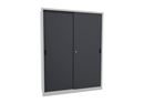 Verkstadsskåp med skjutdörrar Ellinor, höjd 1950 mm, dörrar helt i plåt, BxD 1500 x 500 mm, med skiljevägg och 2 x 4 hyllplan, dörr antracit