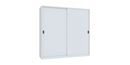 Verkstadsskåp med skjutdörrar Ellinor, höjd 1950 mm, dörrar helt i plåt, BxD 2000 x 600 mm, med skiljevägg och 2 x 4 hyllplan, dörr ljusgrå