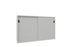 Verkstadsskåp med skjutdörrar Ellinor, höjd 1200 mm, dörrar helt i plåt, BxD 2000 x 500 mm, med skiljevägg och 2 x 2 hyllplan, dörr ljusgrå